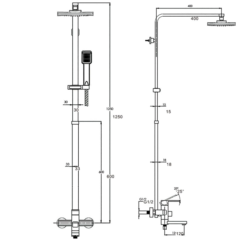Set baterie cu bară duș LEB16