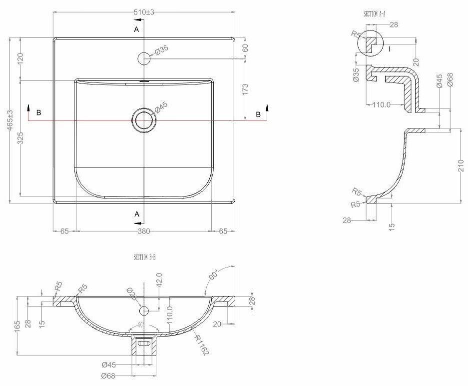 117254 Накладной умывальник Nomi Argo 500×460×165 мм
