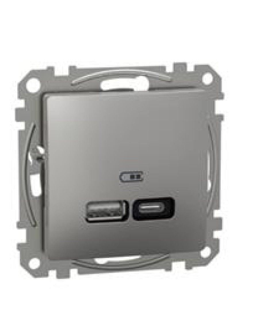 Priză dublă USB A+C 3A 21W aluminiu Fast Charge SDD113405 Sedna Noua
