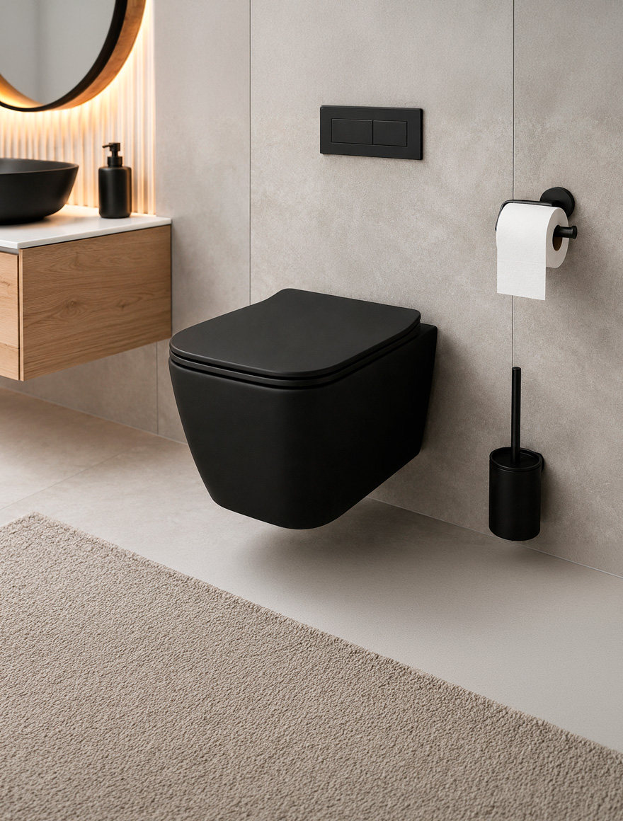 НИТАЗ ПОДВЕСНОЙ ROMSTAL SQUARE, БЕЗОБОДКОВЫЙ, СИДЕНИЕ МИКРОЛИФТ, ЧЕРНЫЙ МАТ 49x34 cm