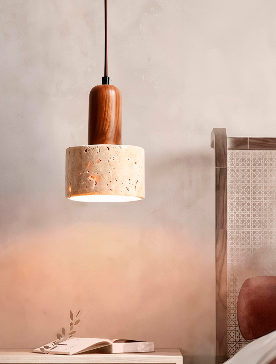 Suspensie VG D120 H160 1xGU10 lemn+piatră travertîn VP41942-1 Luminaled