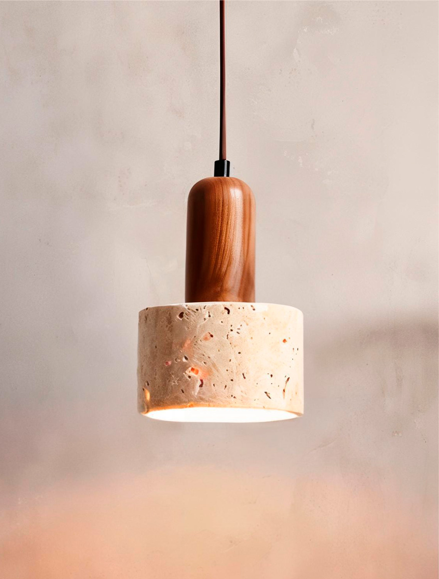 Suspensie VG D120 H160 1xGU10 lemn+piatră travertîn VP41942-1 Luminaled