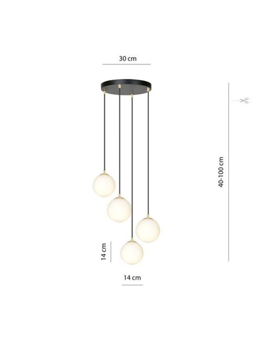 Lustră ROYAL 4XE14 negru+opal EMIBIG