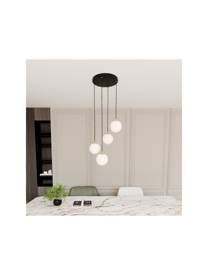 Lustră ROYAL 4XE14 negru+opal EMIBIG