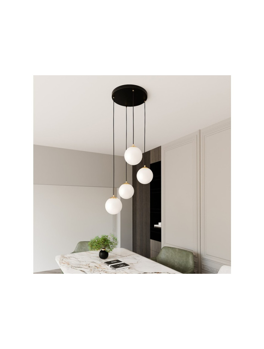 Lustră ROYAL 4XE14 negru+opal EMIBIG