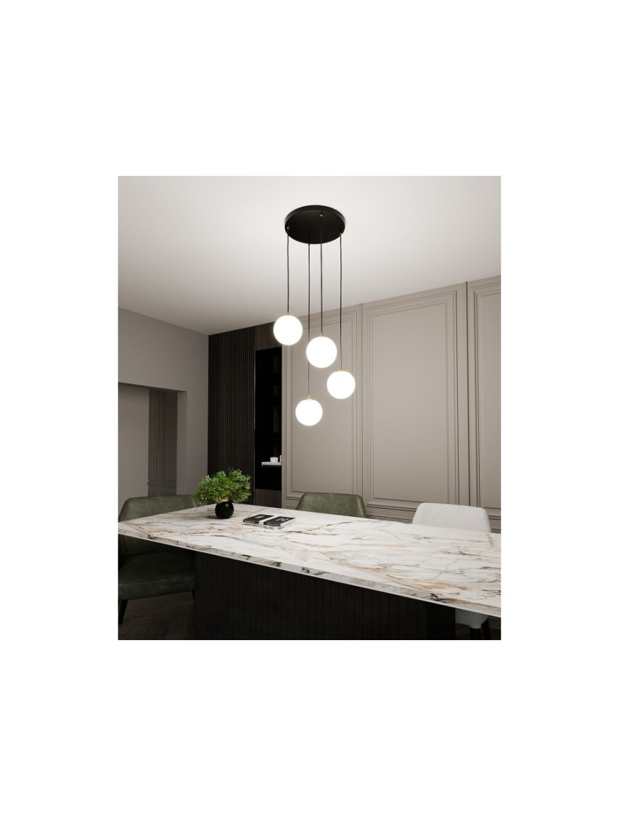 Lustră ROYAL 4XE14 negru+opal EMIBIG
