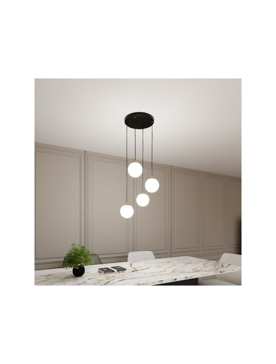 Lustră ROYAL 4XE14 negru+opal EMIBIG