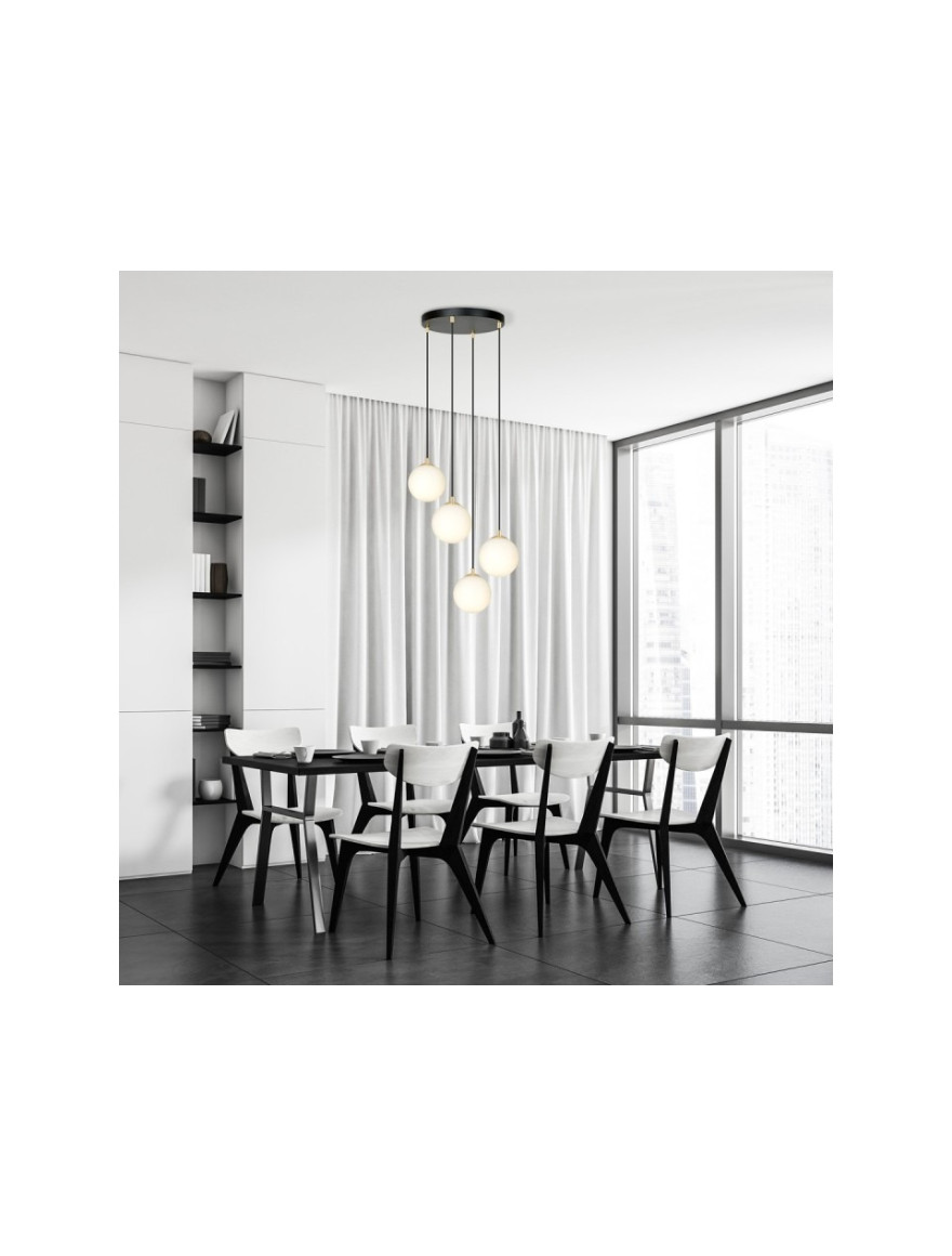 Lustră ROYAL 4XE14 negru+opal EMIBIG
