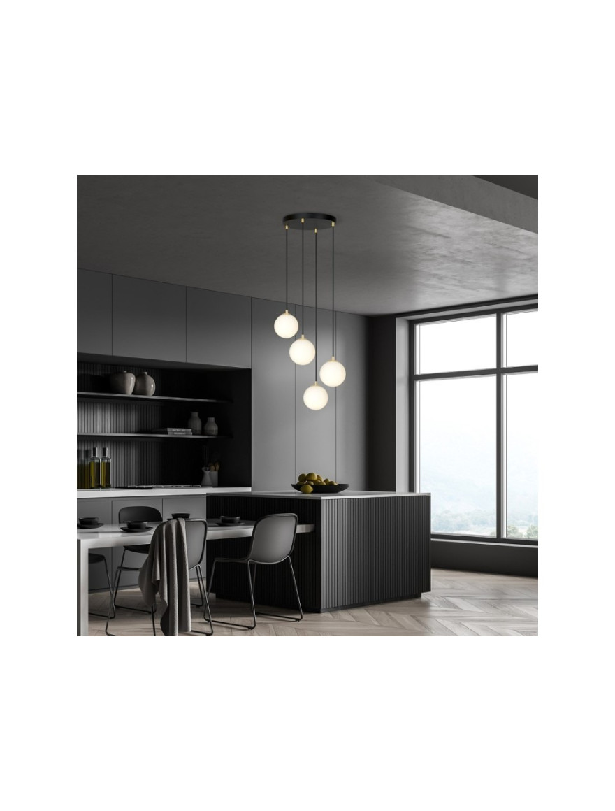 Lustră ROYAL 4XE14 negru+opal EMIBIG