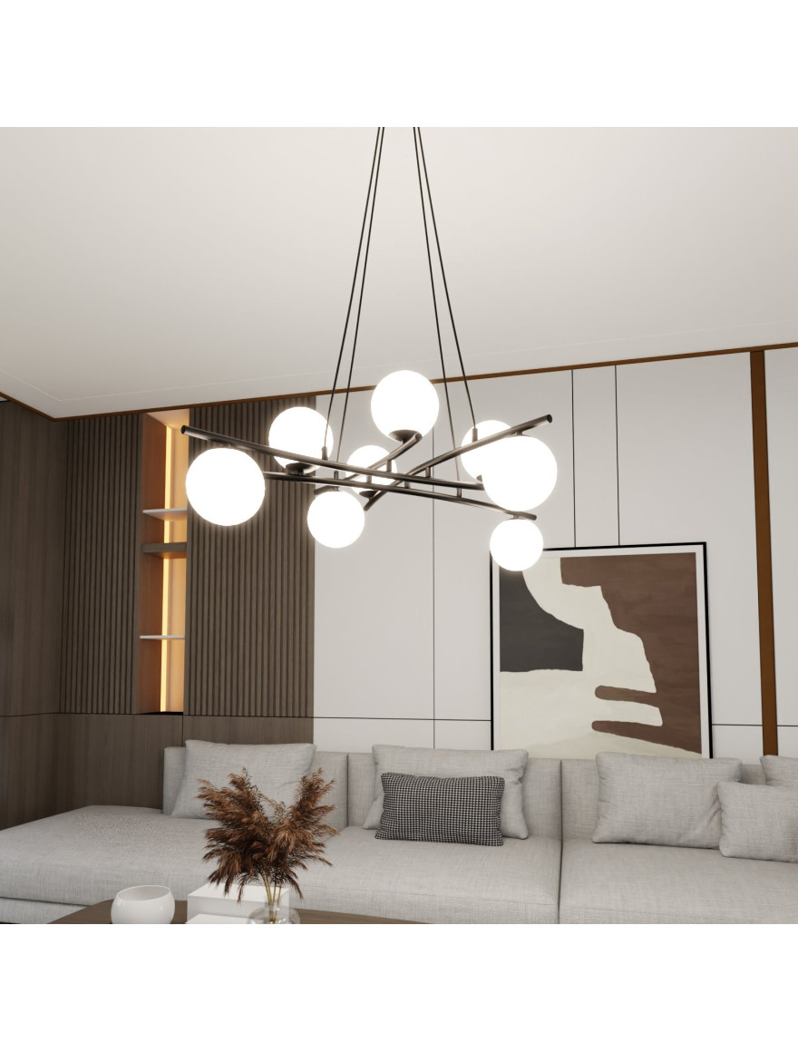 Lustră ESSA 8XE14 negru+opal EMIBIG