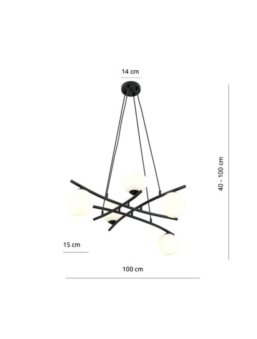 Lustră ESSA 8XE14 negru+opal EMIBIG