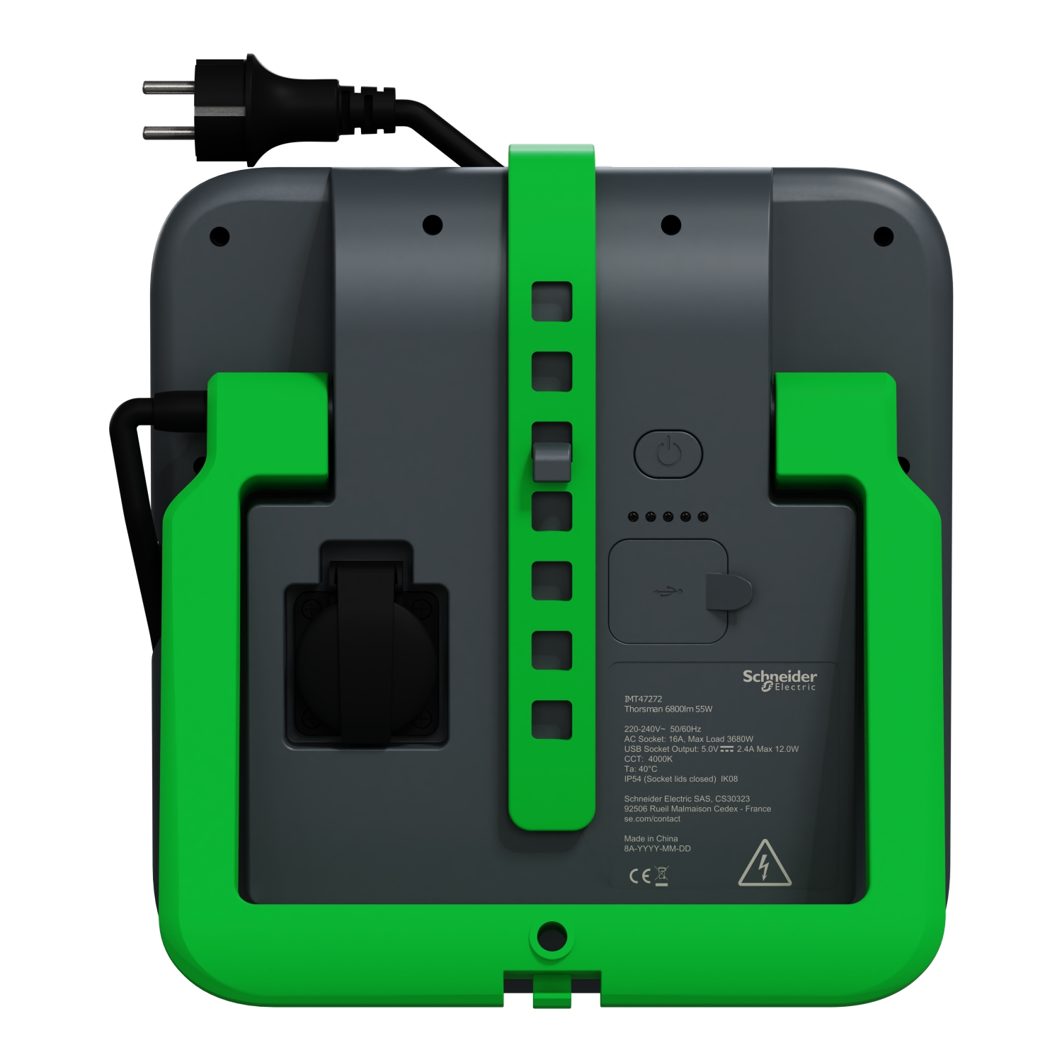 Lampă de lucru LED 55W, 6800lm, priză 2P+E + USB A+C 2.4A, dimabil IP54 SCHNEIDER