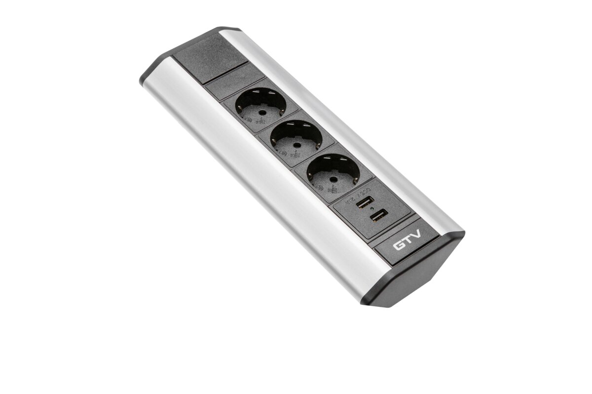 Prelungitor p/u oficiu 3 loc +2xUSB/5V 1.5m silver AE-PBKT3S2U-80 SCHUCKO GTV