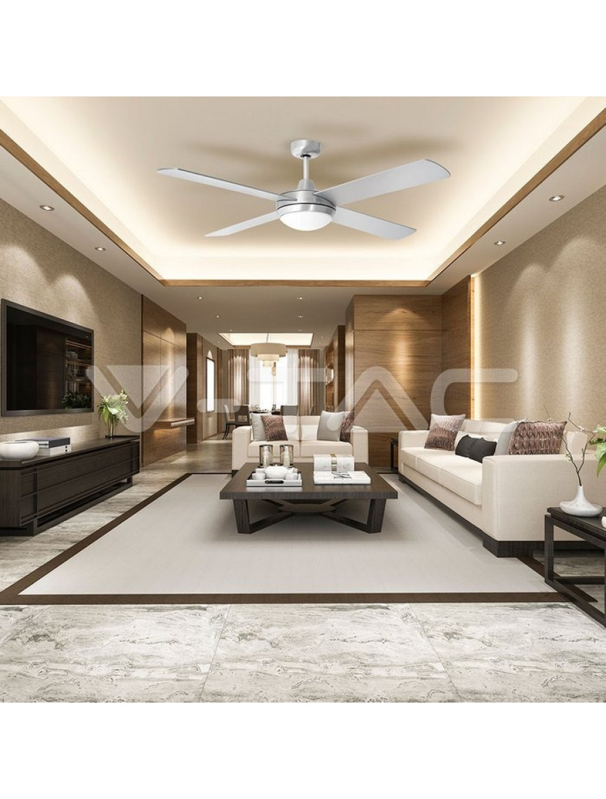 Lustra cu ventilator 60W 2xE27 220 rot/min D132x46 4pale+telecomandă V-TAC