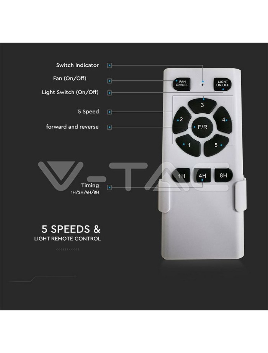 Lustra cu ventilator 60W 2xE27 220 rot/min D132x46 4pale+telecomandă V-TAC