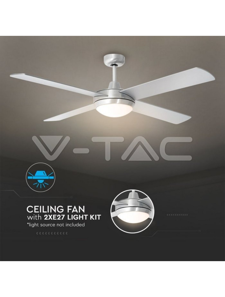 Lustra cu ventilator 60W 2xE27 220 rot/min D132x46 4pale+telecomandă V-TAC