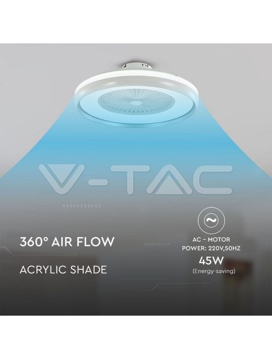 Plafoniera LED cu ventilator 45W 3000-6500K 3795lm D60x20 gri+telecomandă V-TAC