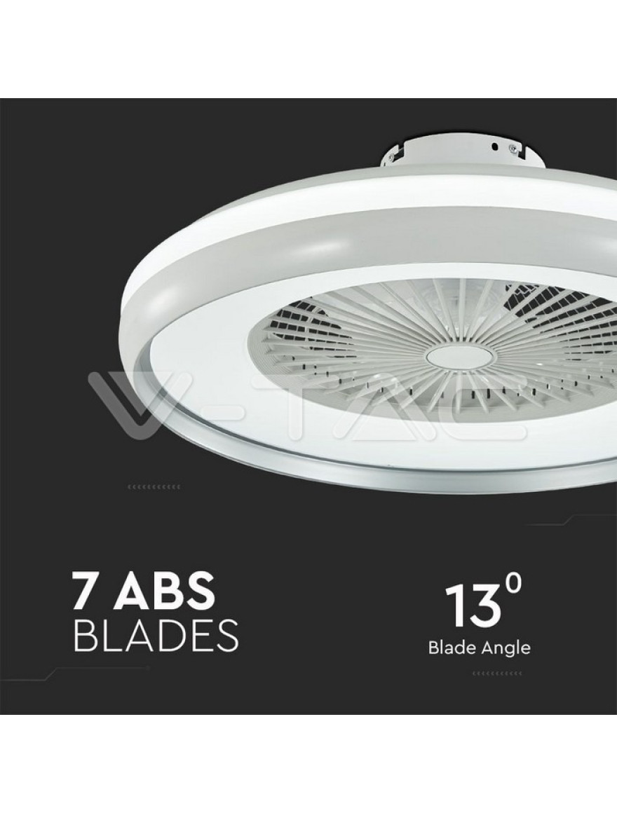 Plafoniera LED cu ventilator 45W 3000-6500K 3795lm D60x20 gri+telecomandă V-TAC