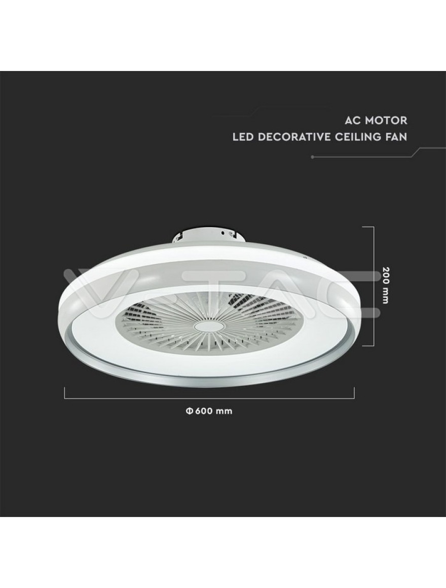 Plafoniera LED cu ventilator 45W 3000-6500K 3795lm D60x20 gri+telecomandă V-TAC