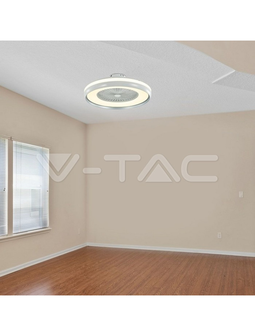 Plafoniera LED cu ventilator 45W 3000-6500K 3795lm D60x20 gri+telecomandă V-TAC