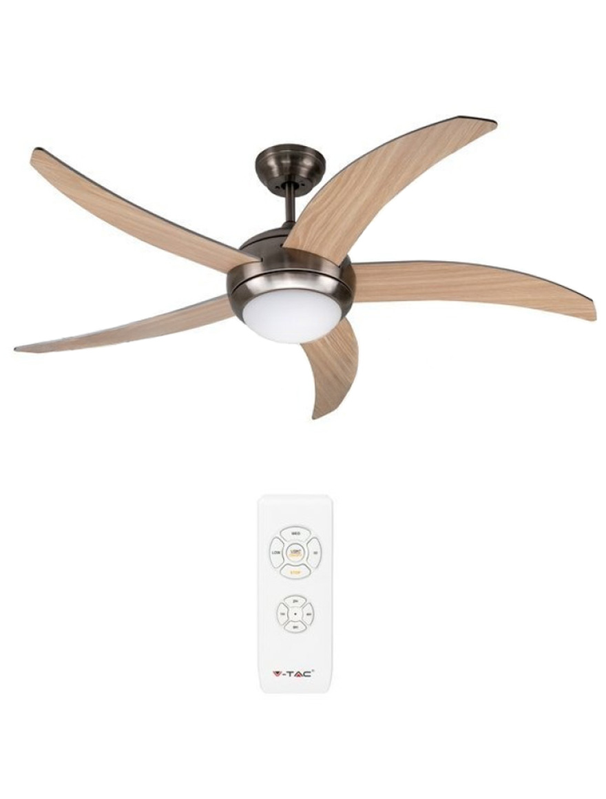Lustră cu ventilator 60W 2xE27 190 rot/min  D132x41 5pale+telecomandă V-TAC