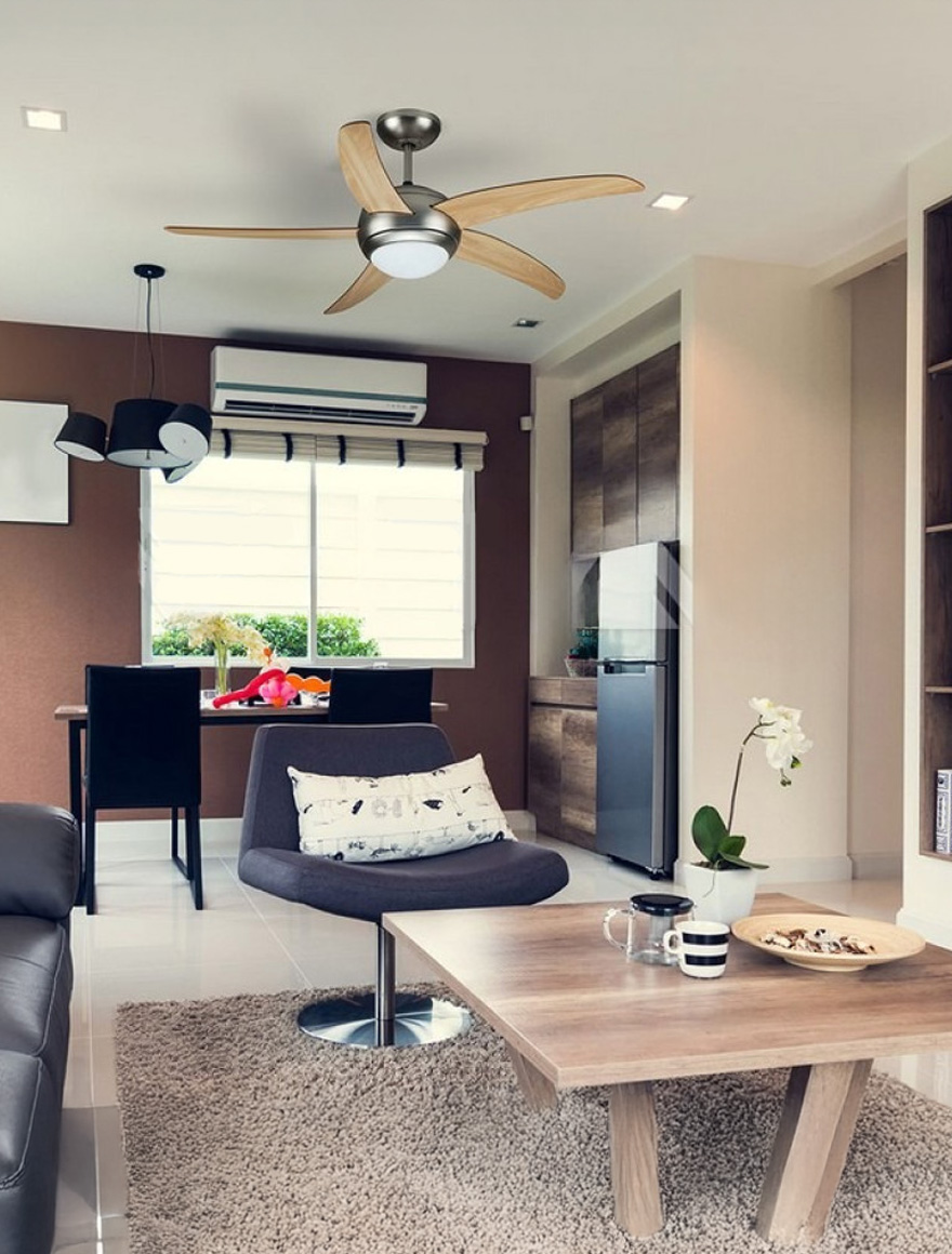 Lustra cu ventilator 60W 2xE27 190 rot/min  D132x41 5pale+telecomanda V-TAC