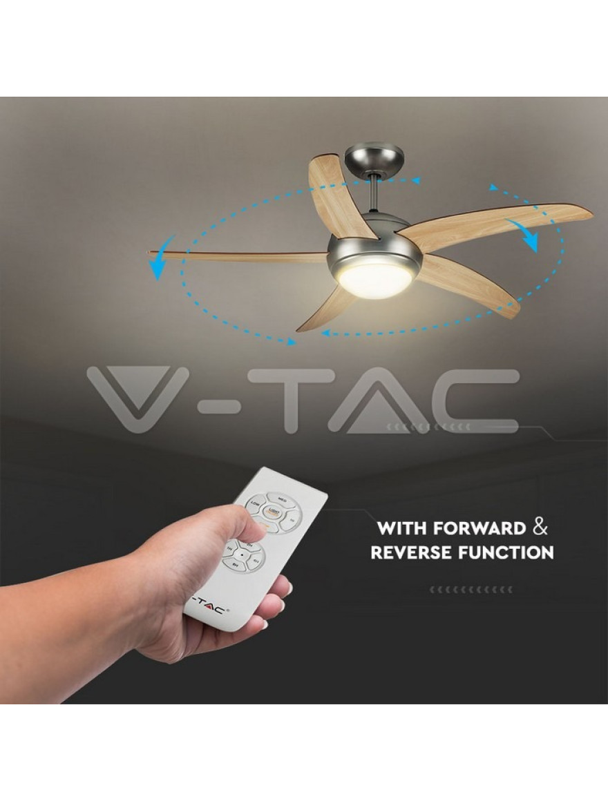 Lustra cu ventilator 60W 2xE27 190 rot/min  D132x41 5pale+telecomanda V-TAC