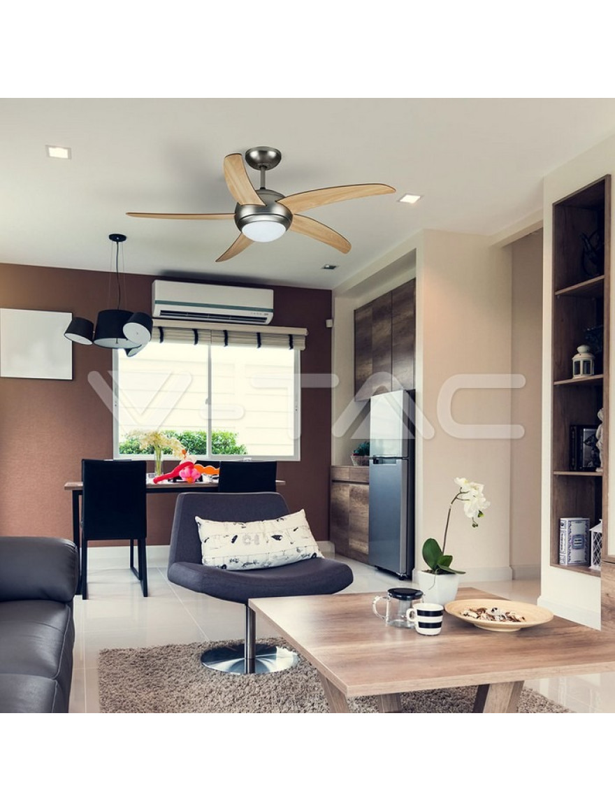 Lustra cu ventilator 60W 2xE27 190 rot/min  D132x41 5pale+telecomanda V-TAC