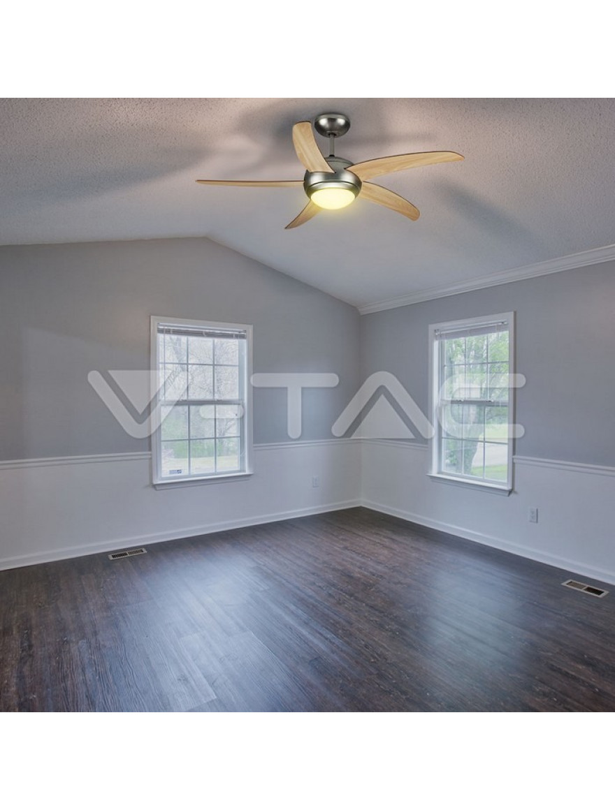 Lustra cu ventilator 60W 2xE27 190 rot/min  D132x41 5pale+telecomanda V-TAC