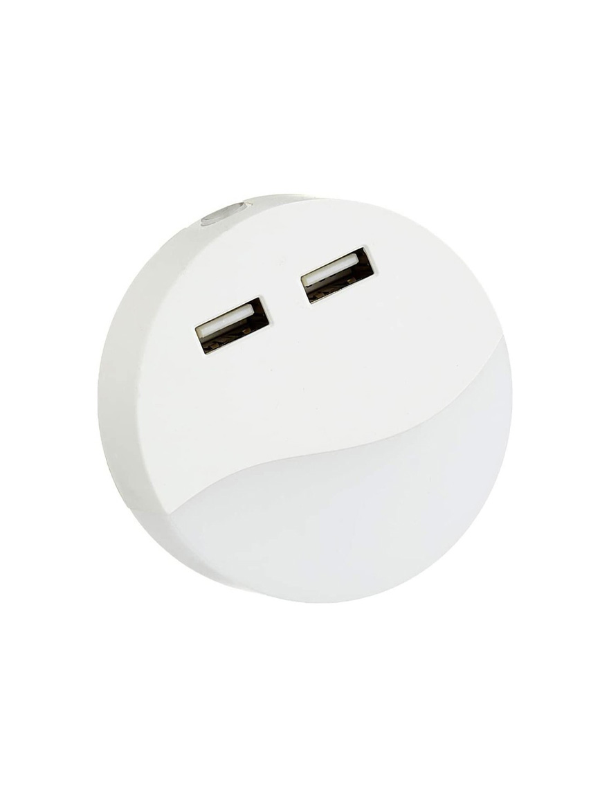 Круглый светодиодный ночник с датчиком 0,4 Вт 3000К 2xUSB белый V-TAC