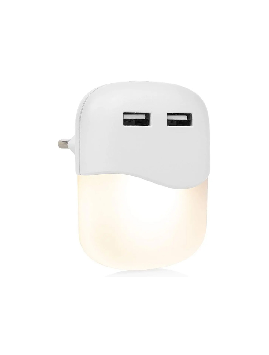 Квадратный светодиодный ночник с датчиком 0,4 Вт 3000К 2xUSB белый V-TAC