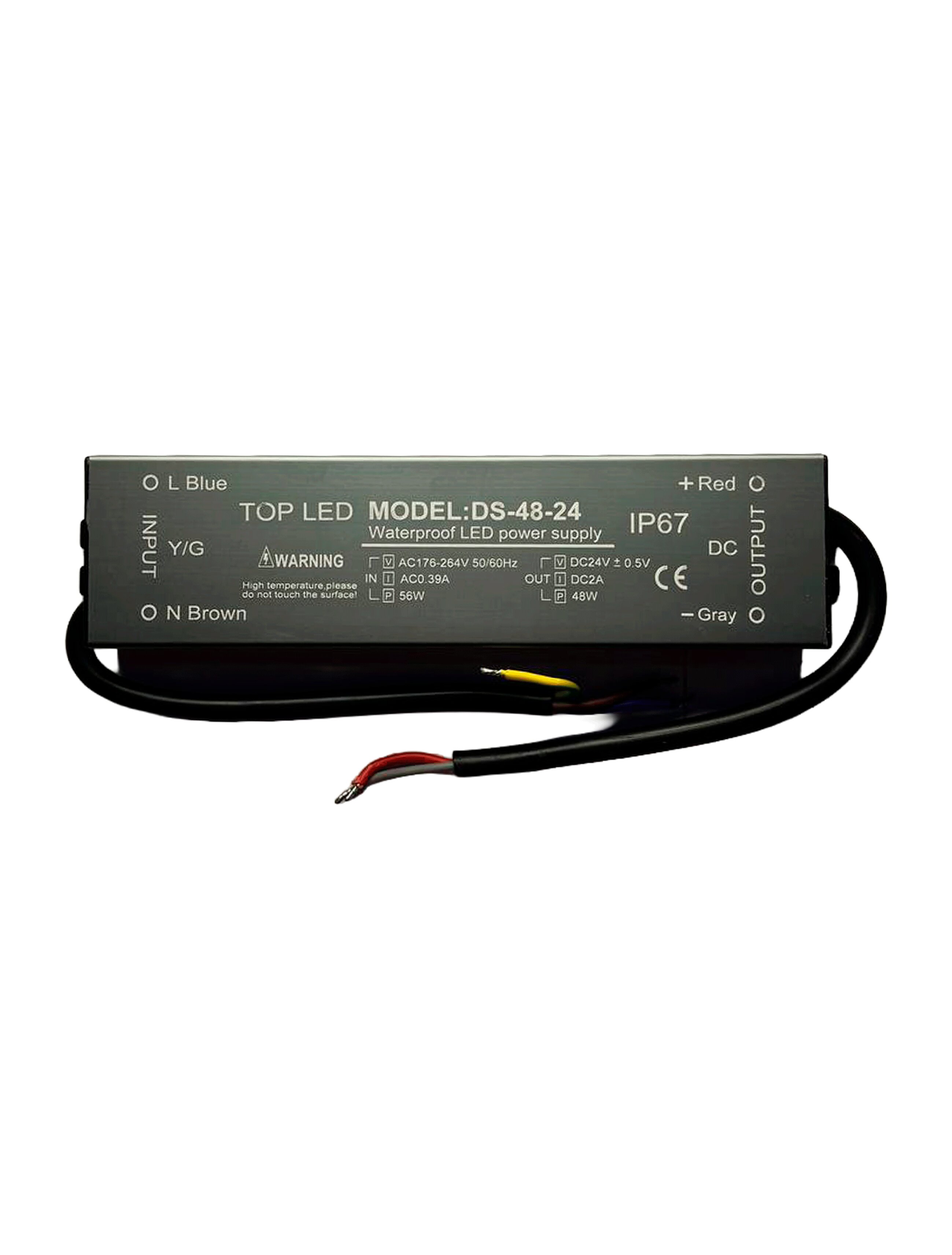 Герметичный блок питания для мебели 24V 48W 2A 100-264V IP67 TOPLED