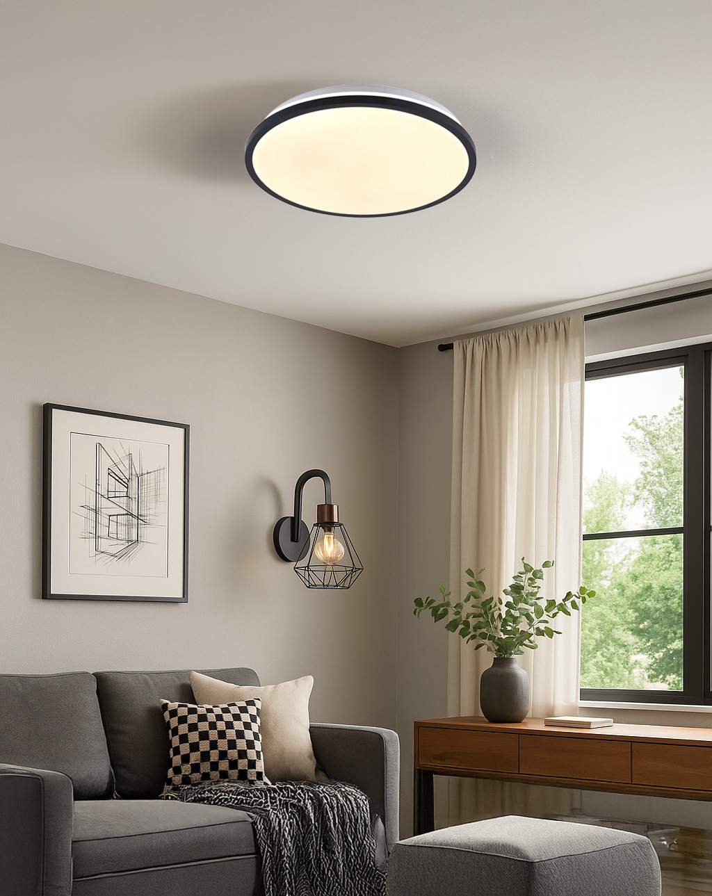 Plafonieră Led JAMIL 48W Dimmable 3000-6000K 3900Lm D390mm alb+negru Luminaled