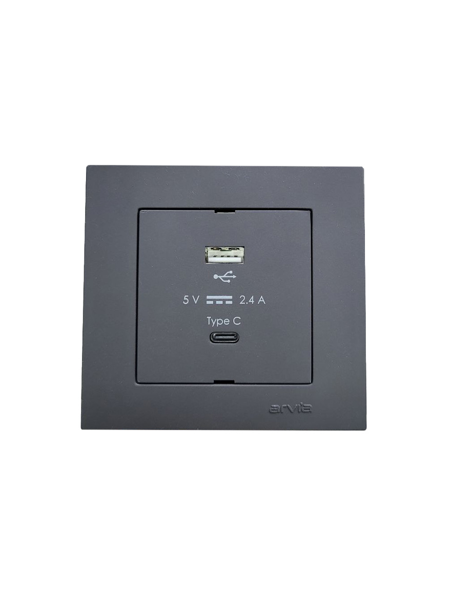 Разъем USB+TypeC 5V-2.4A, мягкий черный, Karen ARVIA