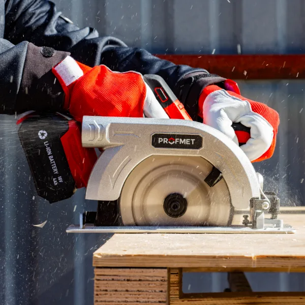 Аккумуляторная циркулярная пила Profmet 18V, диск Ø180 мм, без аккумулятора, глубина реза до 55 мм, 5000 об/мин, 857139