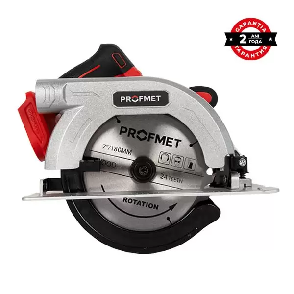Аккумуляторная циркулярная пила Profmet 18V, диск Ø180 мм, без аккумулятора, глубина реза до 55 мм, 5000 об/мин, 857139