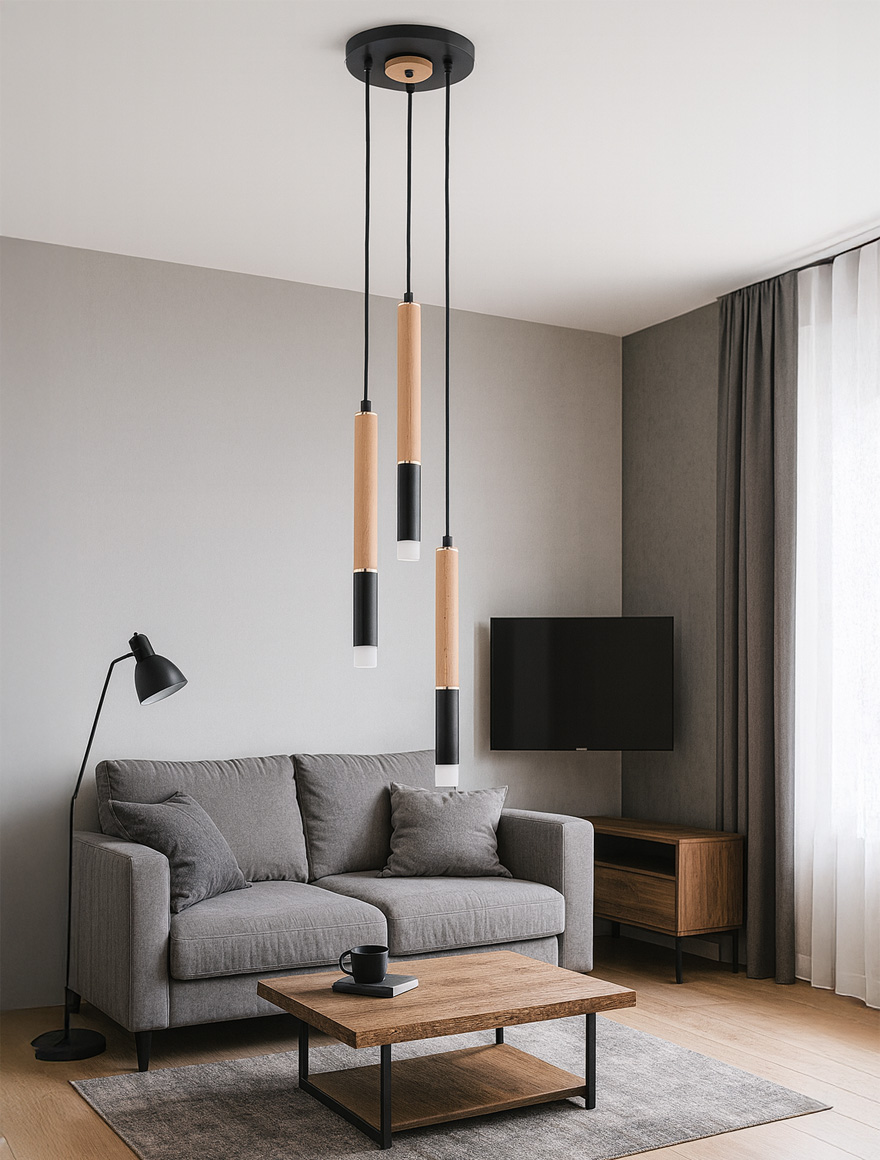 Люстра RODEO 3xG9, чёрная + дерево, ALFA