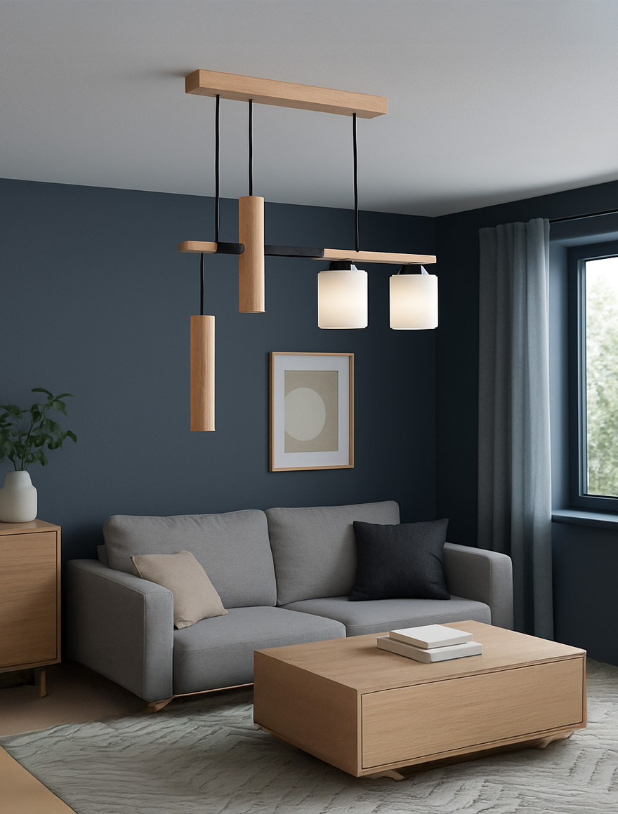 Люстра NIMIR 2xE27 +2GU10, деревянная ALFA