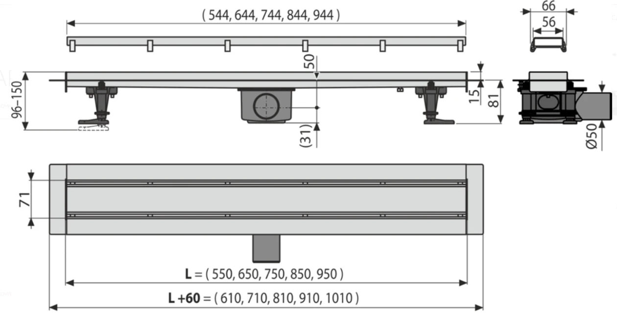 106405 Rigolă de duș Alca APZ13-Double9-650 set 2