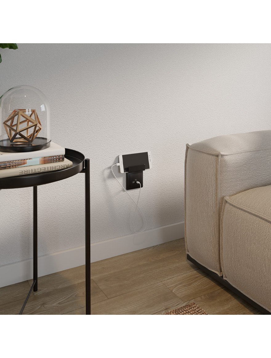 Двойная USB-розетка A+C 3A 21W, антрацитовая, Fast Charge, SDD114405, Sedna Noua