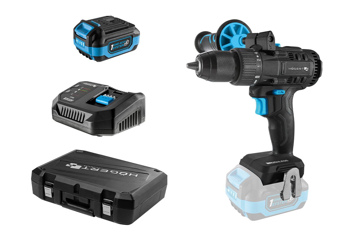Set mașină de găurit 80Nm 18V+acumulator 4Ah+încarcator 4A, HOGERT