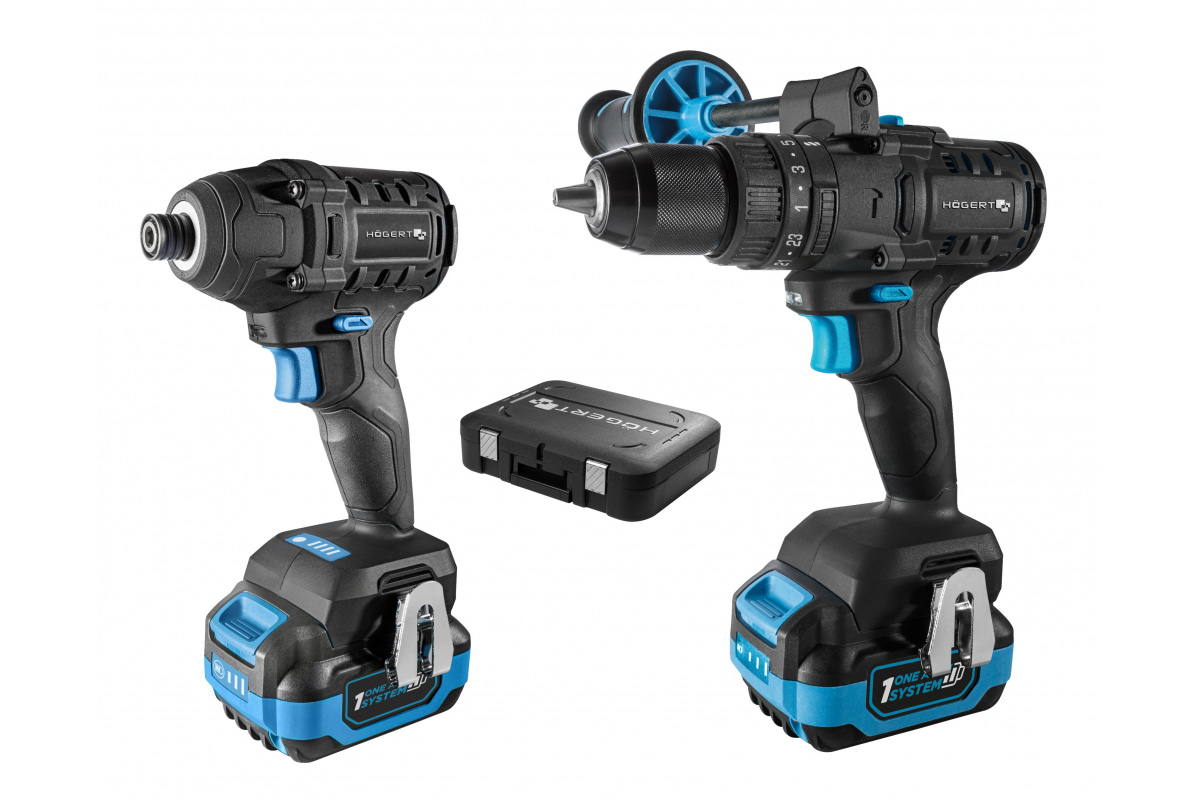 Set mașină de găurit + mașină de înșurubat cu impact, cu acumulator, HOGERT