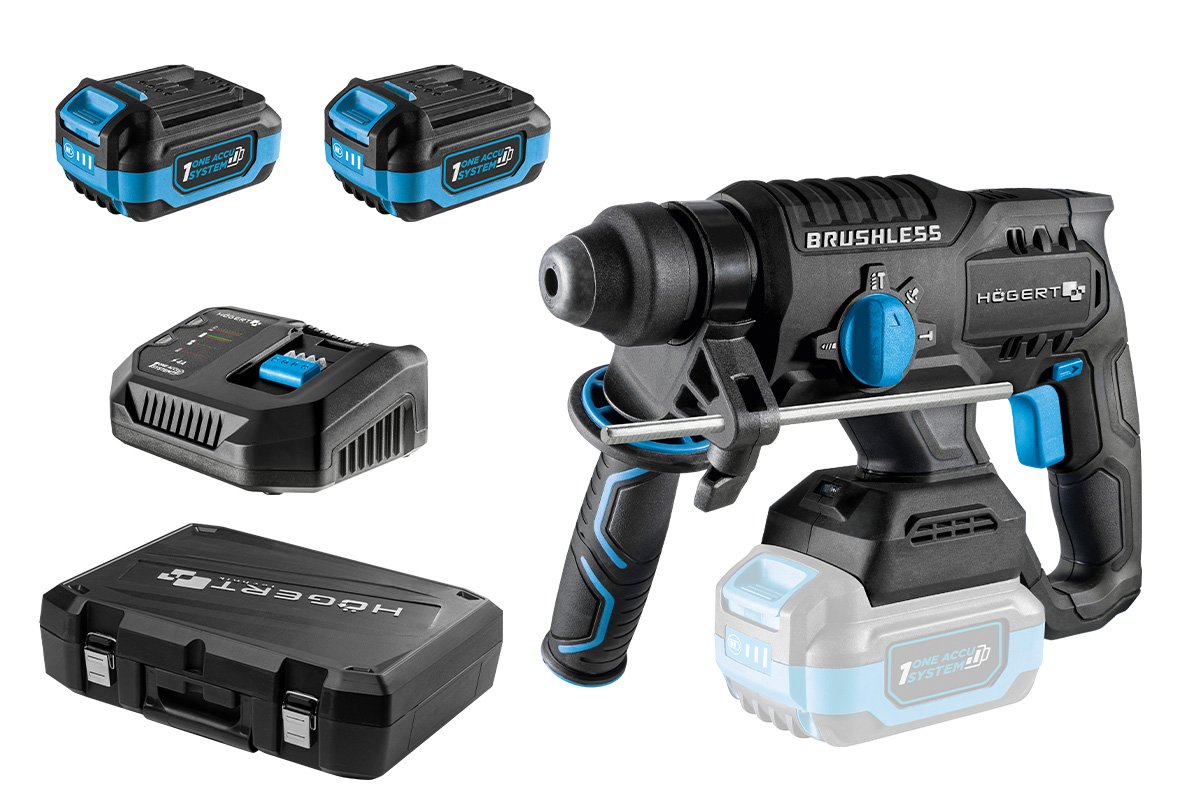 Set ciocan rotopercutor 18V + 2 acumulatoare 4Ah + încarcator 4A, HOGERT