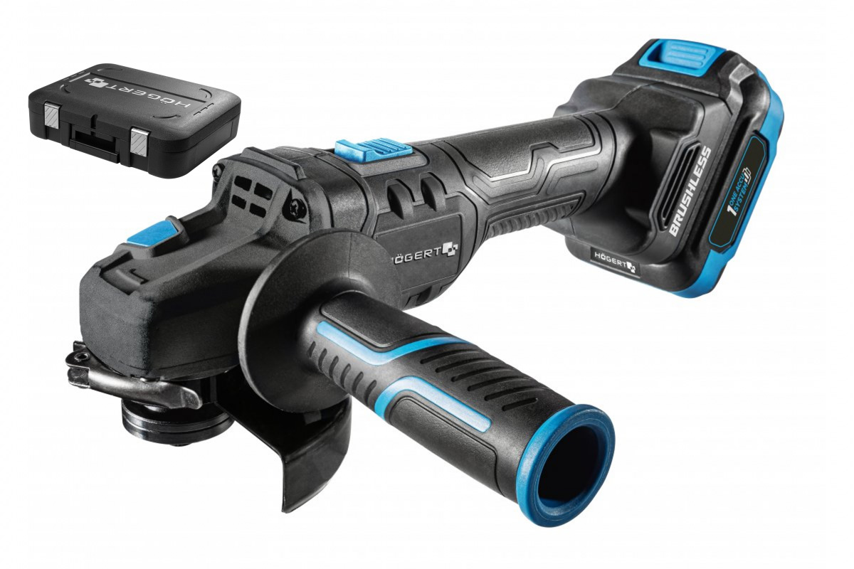 Set polizor unghiular 125 mm, 18V + 2 acumulatoare 4Ah + încărcător 4A, HOGERT