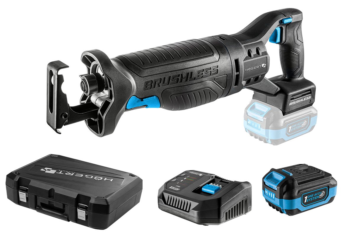 Set fierăstrău sabie 18V + acumulator 4AH + încarcator 4A, HOGERT