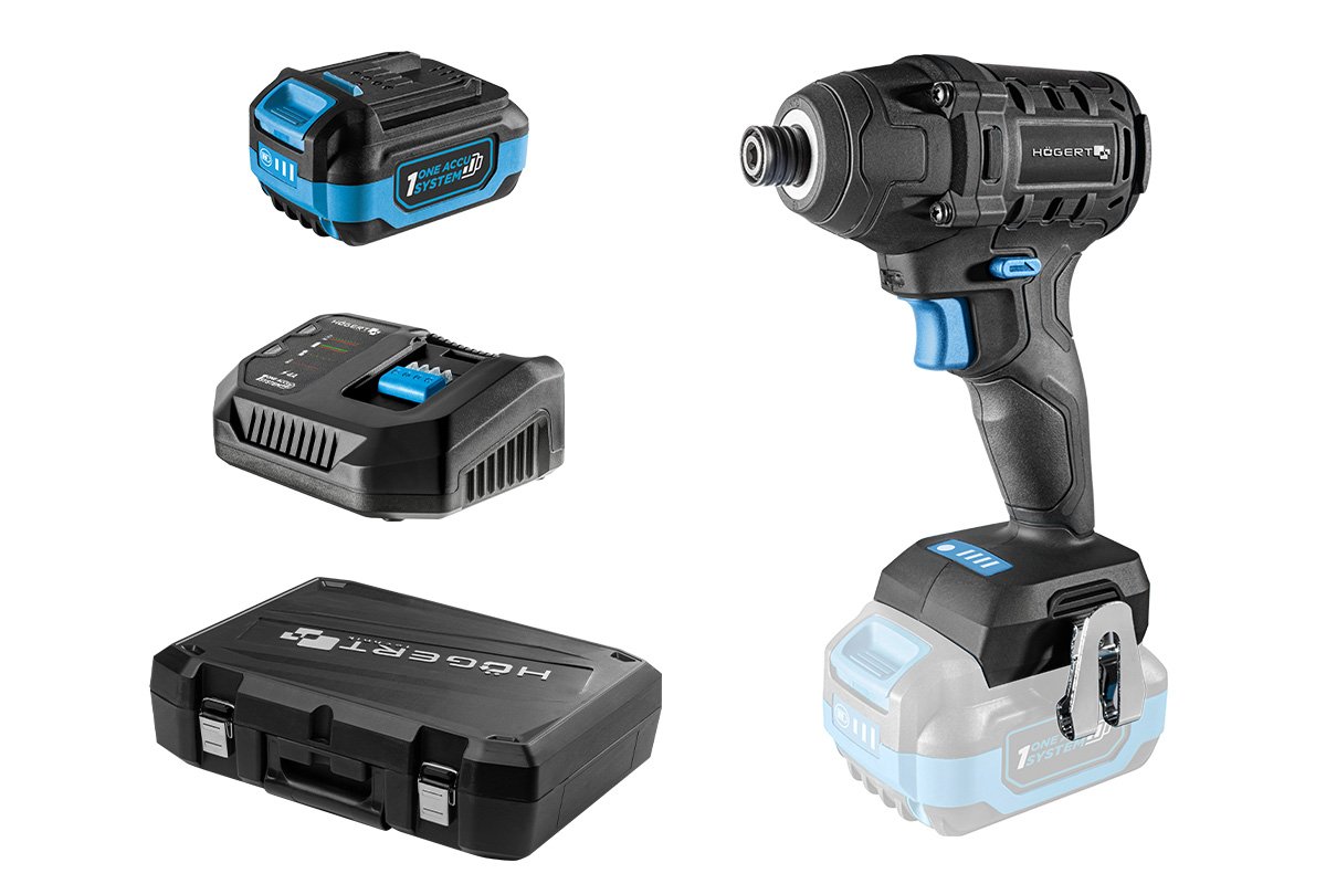 Set mașină de înșurubat cu impact 200Nm, 18V + acumulator 4Ah + încarcător 4A, HOGERT