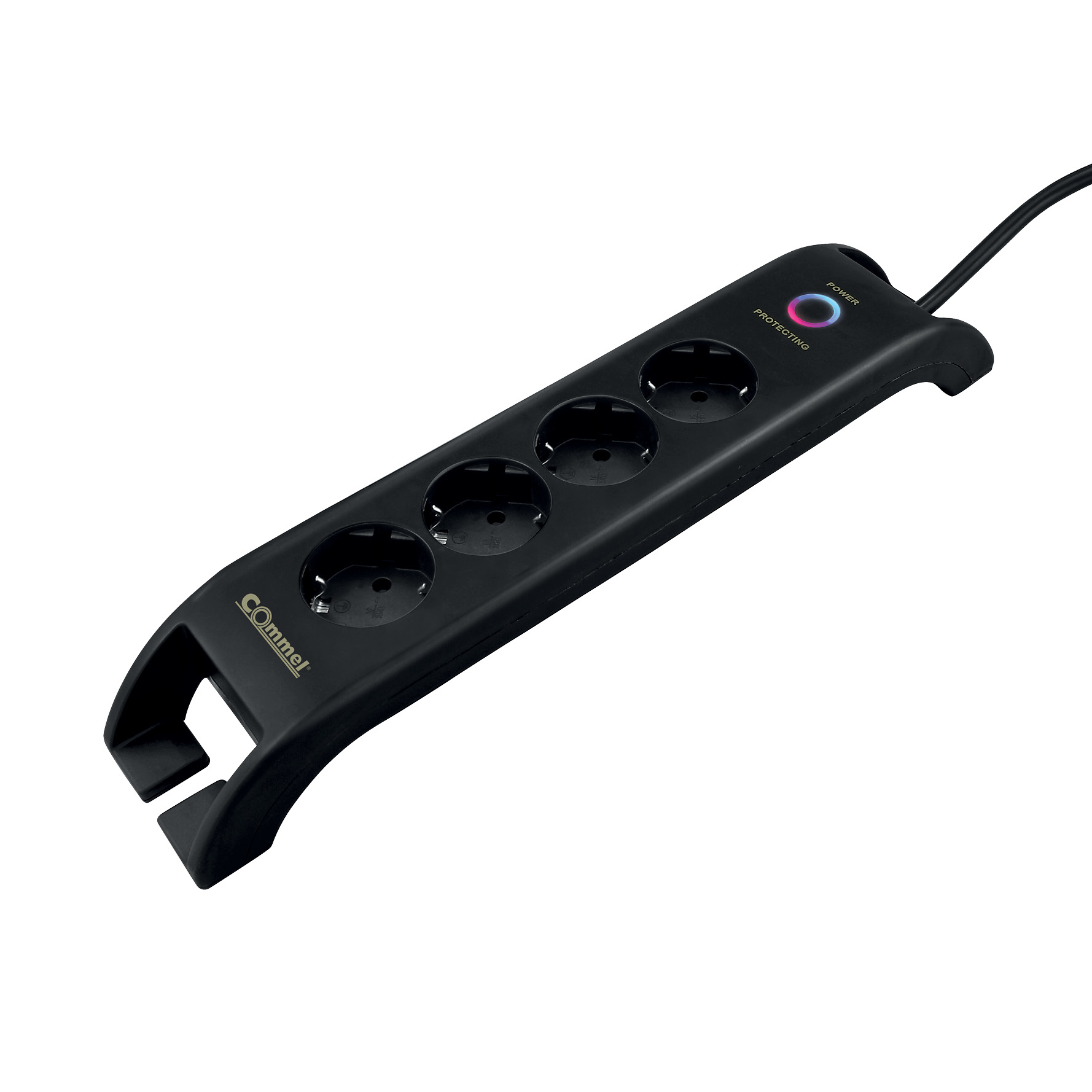 Prelungitor 4 prize 2m cu împ. 2xUSB-A (protecție supratens) negru 16A 250V 380-109 Commel