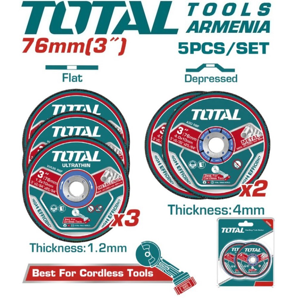 Набор дисков отрезных по металлу 76x1.2/4x10мм 5шт. Total TAC303768