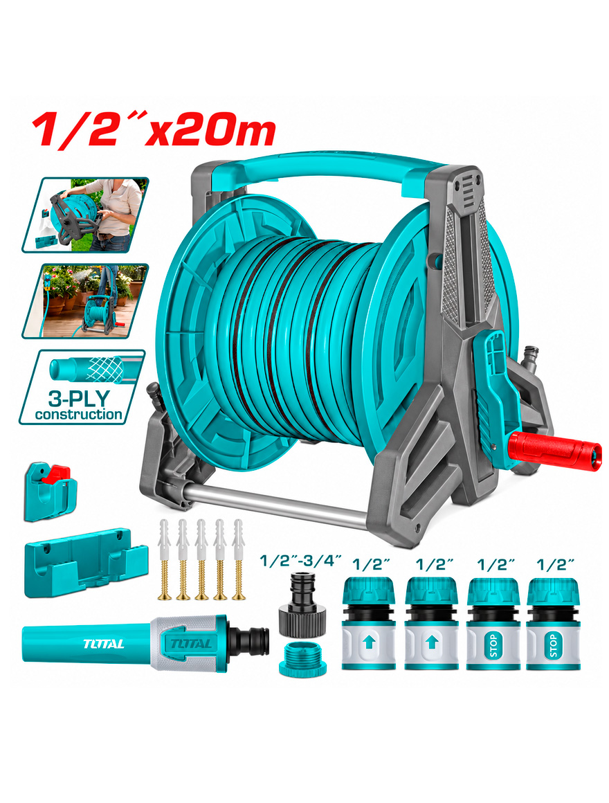 Катушка компактная со шлангом 1/2" 20м настенная Total THHR20124