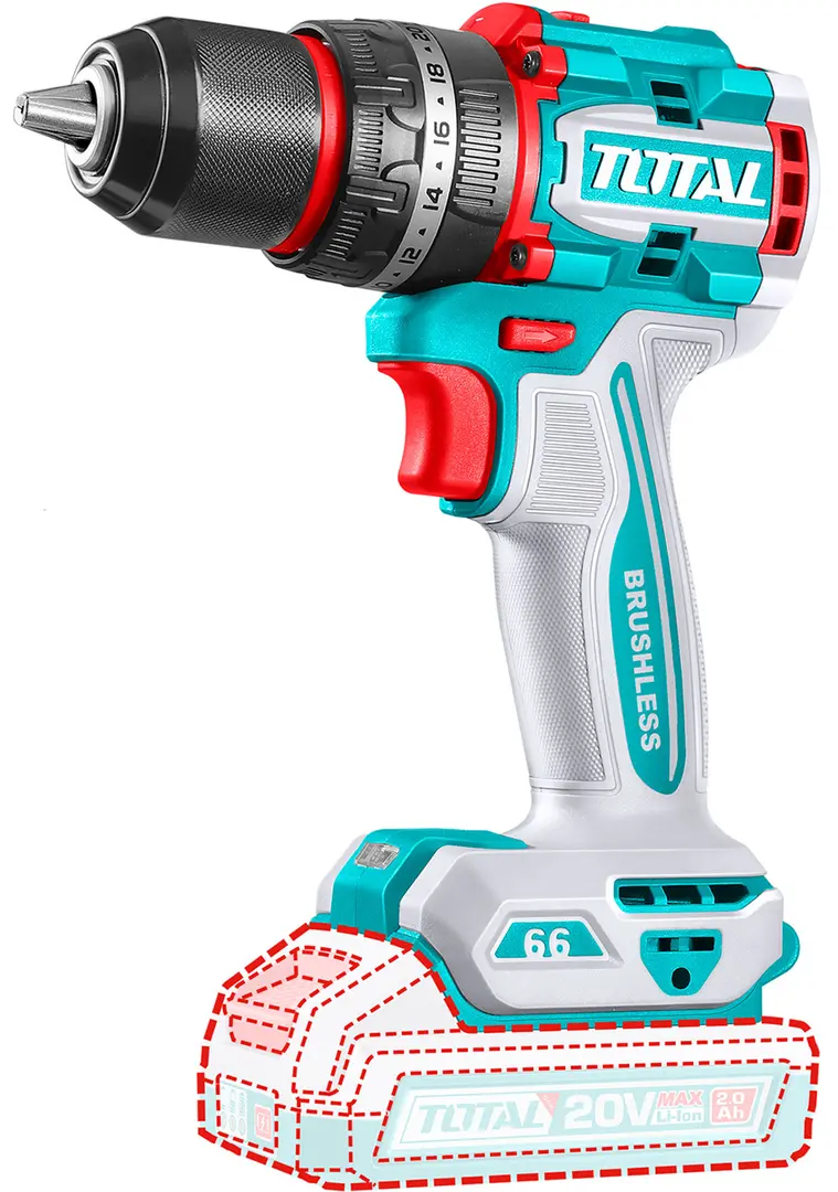 Аккумуляторная дрель-шуруповёрт 20,0V, бесщёточная, без аккумулятора, TDLI206681